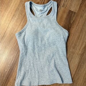 All Yoga Ribbed Grey Tank Top (built in shelf bra with removable pads included)